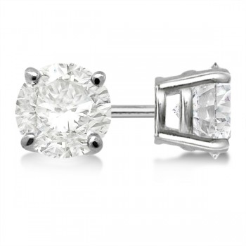 Round Diamond Stud Earrings 4-Prong Basket Setting In 18K White Gold