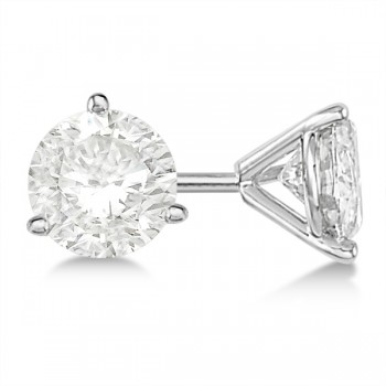 Round Diamond Stud Earrings 3-Prong Martini Setting In 14K White Gold