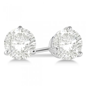 Round Diamond Stud Earrings 3-Prong Martini Setting In 14K White Gold