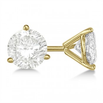 Round Diamond Stud Earrings 3-Prong Martini Setting In 18K Yellow Gold