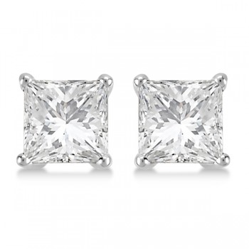 Square Diamond Stud Earrings Basket Setting In 14K White Gold