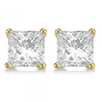 Square Diamond Stud Earrings Basket Setting In 14K Yellow Gold