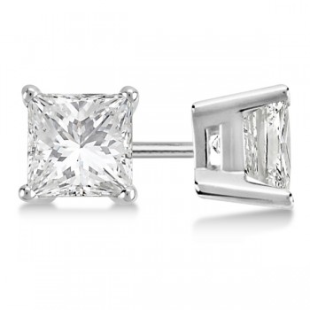 Square Diamond Stud Earrings Basket Setting In 18K White Gold