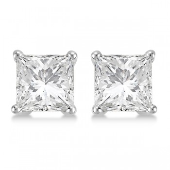 Square Diamond Stud Earrings Basket Setting In 18K White Gold