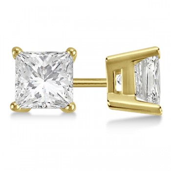 Square Diamond Stud Earrings Basket Setting In 18K Yellow Gold