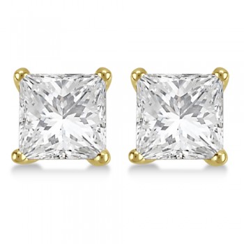 Square Diamond Stud Earrings Basket Setting In 18K Yellow Gold