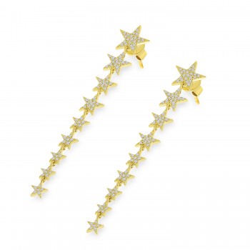 Diamond Star Long Earrings 14K Yellow Gold (0.46ct)