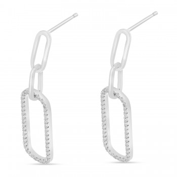 Diamond Paperclip Link Earrings 14k White Gold (0.20ct)