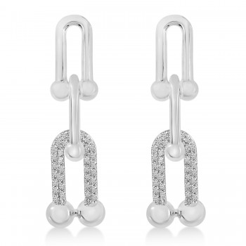 Diamond U-Link Horseshoe Paperclip Earrings 14k White Gold (0.27ct)