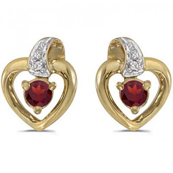Garnet and Diamond Heart Earrings 14k Yellow Gold (0.28ctw)
