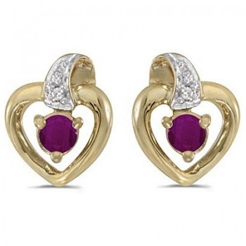 Ruby and Diamond Heart Earrings 14k Yellow Gold (0.30ctw)