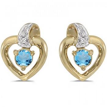 Blue Topaz and Diamond Heart Earrings 14k Yellow Gold (0.20ctw)