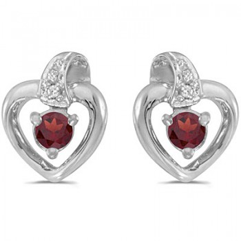 Garnet and Diamond Heart Earrings 14k White Gold (0.28ctw)