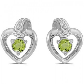 Peridot and Diamond Heart Earrings 14k White Gold (0.28ctw)