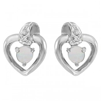 Round Opal and Diamond Heart Earrings 14 White Gold (0.14ct)