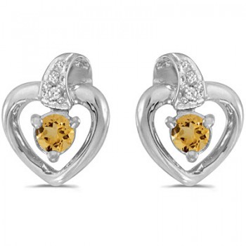 0.20ct Round Citrine and Diamond Heart Earrings 14k White Gold