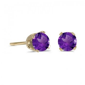 Round Amethyst Studs Earrings in 14k Yellow Gold (0.40 ct)