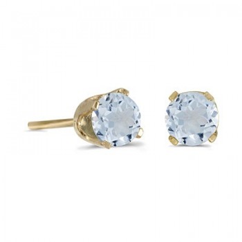 Round Aquamarine Studs Earrings in 14k Yellow Gold (0.46 ct)