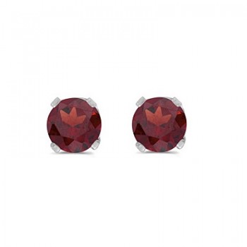 Round Garnet Studs Earrings in 14k White Gold (0.60ct)