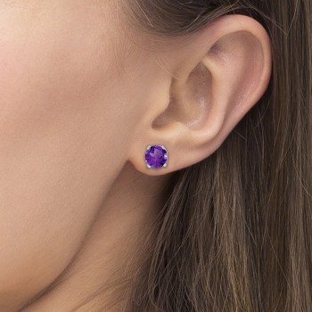 Round Amethyst Studs Earrings in 14k White Gold (0.40ct)