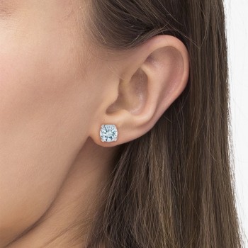 Round Aquamarine Studs Earrings in 14k White Gold (0.46ct)