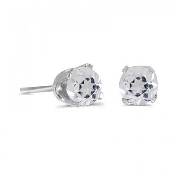 Round White Topaz Stud Earrings in 14k White Gold (0.60ct)