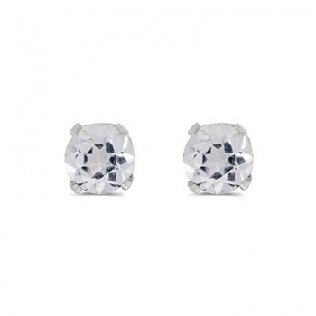 Round White Topaz Stud Earrings in 14k White Gold (0.60ct)