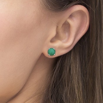 Round Emerald Studs Earrings in 14k White Gold (0.50ct)