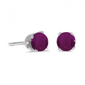 Round Ruby Studs Earrings in 14k White Gold (0.60ct)