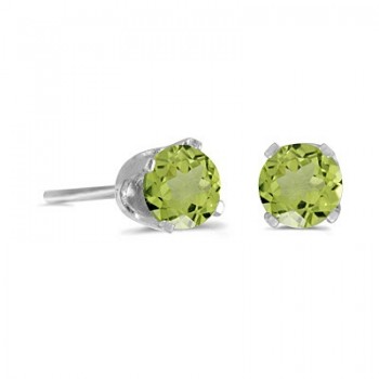 Round Peridot Studs Earrings in 14k White Gold (0.60ct)