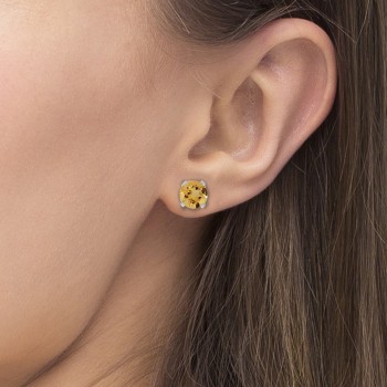 Round Citrine Stud Earrings in 14k White Gold (0.40 tcw)