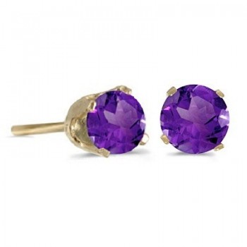 0.80ct Amethyst Stud Earrings February Birthstone 14k Yellow Gold