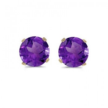 0.80ct Amethyst Stud Earrings February Birthstone 14k Yellow Gold