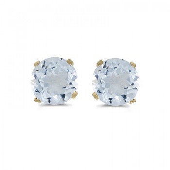 0.82ct Aquamarine Stud Earrings March Birthstone 14k Yellow Gold