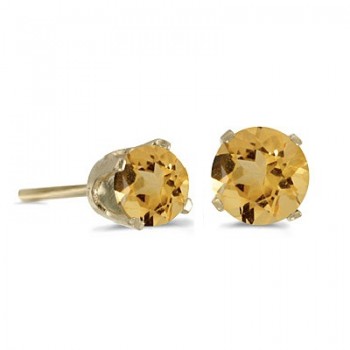 0.80ct Round Citrine Stud Earrings November Birthstone 14k Yellow Gold