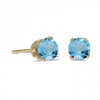 1.12ct Blue Topaz Stud Earrings December Birthstone 14k Yellow Gold