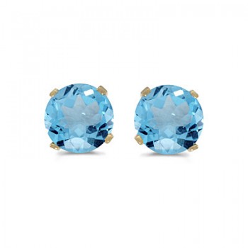 1.12ct Blue Topaz Stud Earrings December Birthstone 14k Yellow Gold