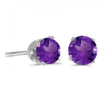 0.80ct Amethyst Stud Earrings February Birthstone 14k White Gold