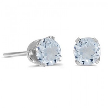 0.82ct Aquamarine Stud Earrings March Birthstone 14k White Gold