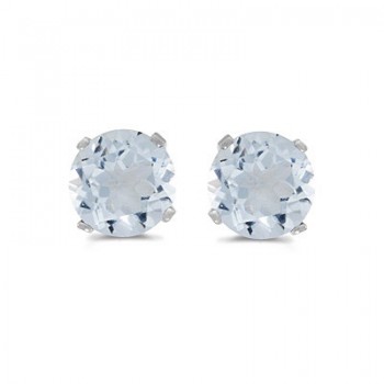 0.82ct Aquamarine Stud Earrings March Birthstone 14k White Gold