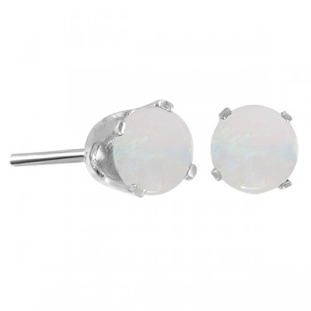 Round Opal Stud Earrings in 14K White Gold (0.40 ct)