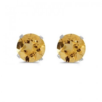 0.80ct Round Citrine Stud Earrings November Birthstone 14k White Gold