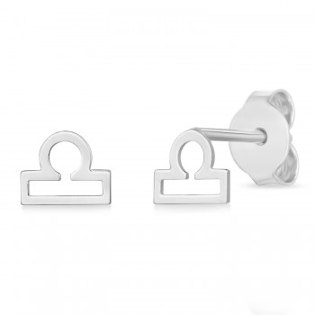 Libra Zodiac Stud Earrings 14K White Gold