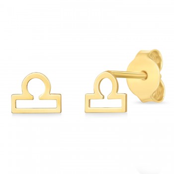 Libra Zodiac Stud Earrings 14K Yellow Gold