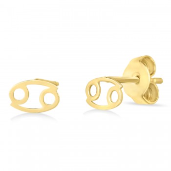 Cancer Zodiac Stud Earrings 14K Yellow Gold