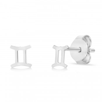 Gemini Zodiac Stud Earrings 14K White Gold