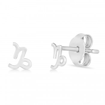 Capricorn Zodiac Stud Earrings 14K White Gold