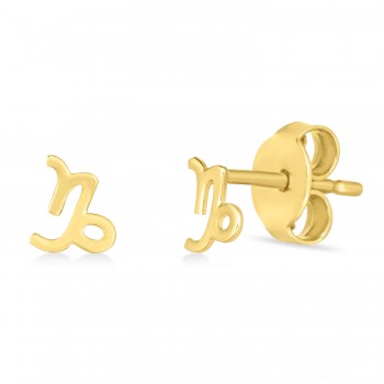 Capricorn Zodiac Stud Earrings 14K Yellow Gold