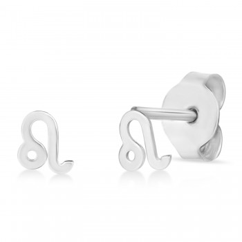 Leo Zodiac Stud Earrings 14K White Gold