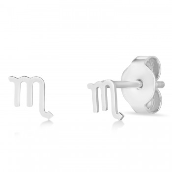 Scorpio Zodiac Stud Earrings 14K White Gold